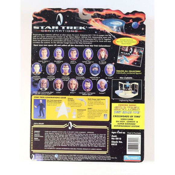 Star Trek Generations Action Figures Soran, Worf, Guinan 1994 Sealed Cards - Picture 10 of 10